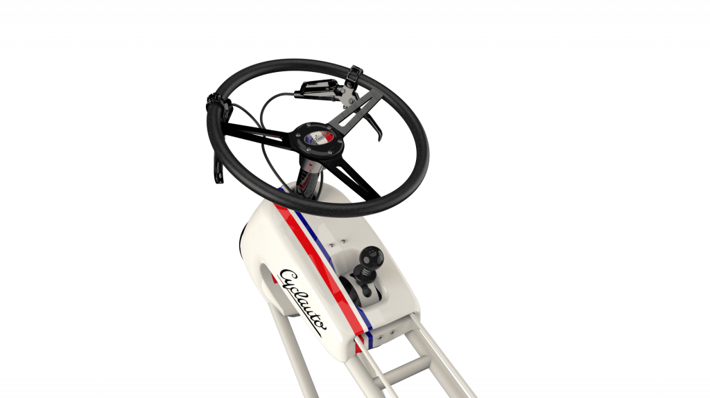 Vue sur le poste de pilotage du triporteur Made In France Cyclauto